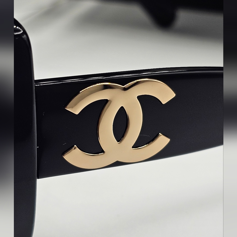 CHANEL Black Sunglasses with Gold Accents - Picture 11 of 12